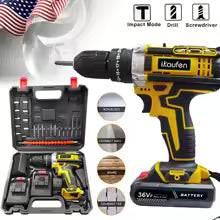 21V Household Power Tools Lithium Battery Rechargeable Cordless Drill Multifunction Screwdriver with Display and Impact Function